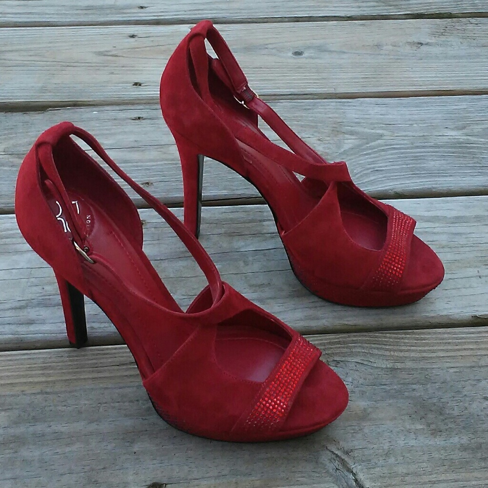 BCBG Suede Red Heels w/rhinestones